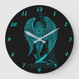 Engel verloren in Liebe , Schwarz und Grün Design Große Wanduhr