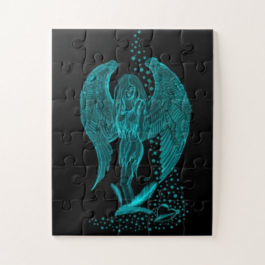 Engel verloren in Liebe, Schwarz und Grün Design Puzzle (Vertikal)