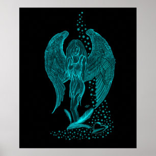Engel, verloren in Liebe, schwarzes und grünes Des Poster