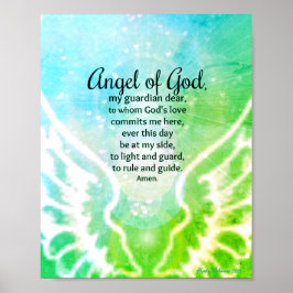 Engel von Gottes Schutzgebet Blue Green Watercolor Poster