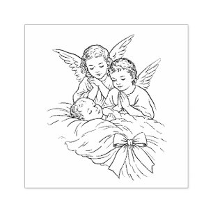 Engel wachen über schlafendem Baby religiös Gummistempel