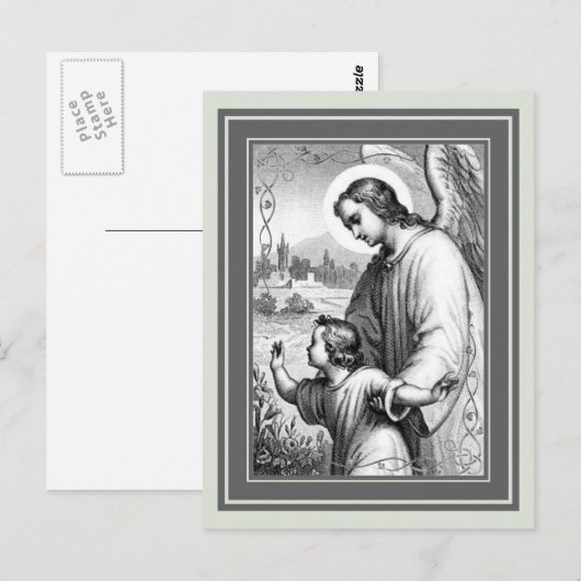 Engel Wächter eines Kindes Postkarte (Vorne/Hinten)
