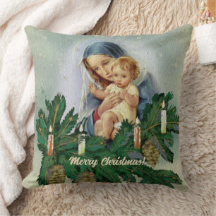 Engel Weihnachten Maria und Jesus im Kerzenlicht Kissen