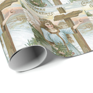Engel Weihnachtsbaum Kreuz Winter Cottage Geschenkpapier