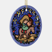 Engel Weihnachtsmarys Joseph, die BLAU sich freuen Keramikornament (Rechts)
