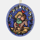Engel Weihnachtsmarys Joseph, die BLAU sich freuen Keramikornament (Links)