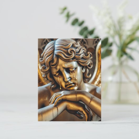 Engel weinend goldene Tränen Postkarte (Stehend Vorderseite)
