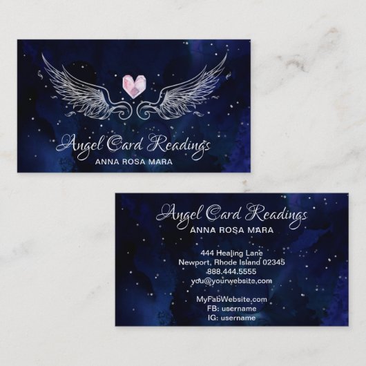 *~* Engel Wings Starry Night Sky Kristallherz Visitenkarte (Vorne/Hinten)