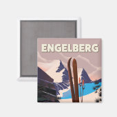 Engelberg Schweiz Skifahrplakat Magnet (Vorderseite/Rückseite)