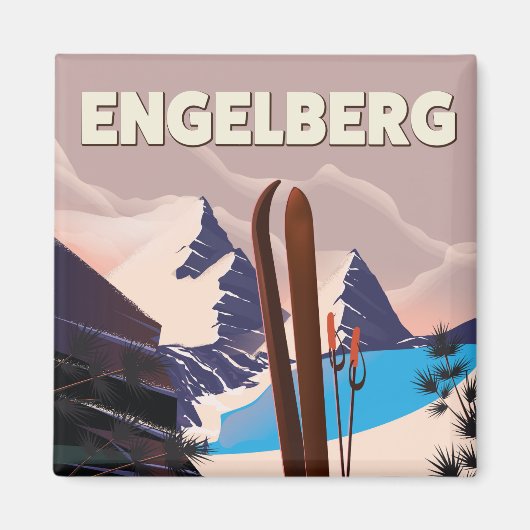 Engelberg Schweiz Skifahrplakat Magnet (Vorne)