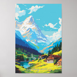 Engelberg Schweiz Vintage Travel Illustration Poster