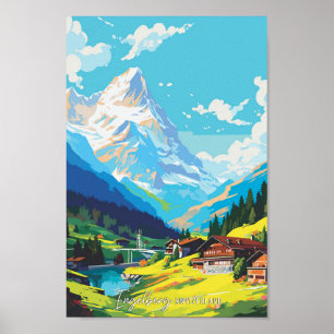 Engelberg Schweiz Vintage Travel Illustration Poster