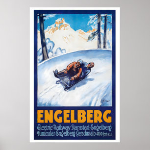 Engelberg Schweiz Wintersport Vintage Skier Poster