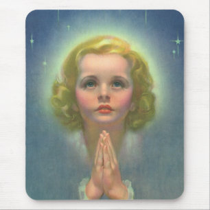 Engelhaftes blondes Mädchen mit Heiligenschein und Mousepad
