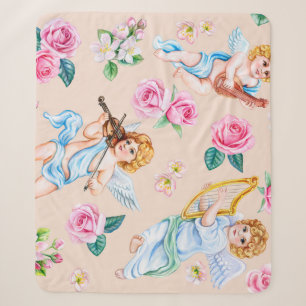 Engelhaftes Florales: Vintage-Kupid-Muster Sherpadecke