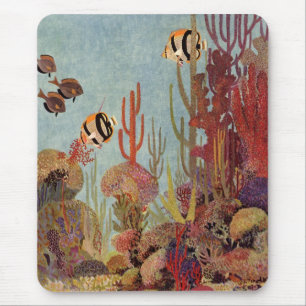 Engelhai in Korallen, Vintage Tropenfische im Ozea Mousepad