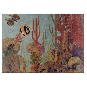 Engelhai in Korallen, Vintage Tropenfische im Ozea Schneidebrett