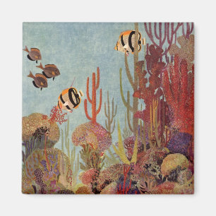 Engelhai in Korallen, Vintage tropische Fische im Magnet