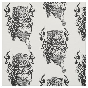 Engeliger Tiger in Flammenzungen Stoff