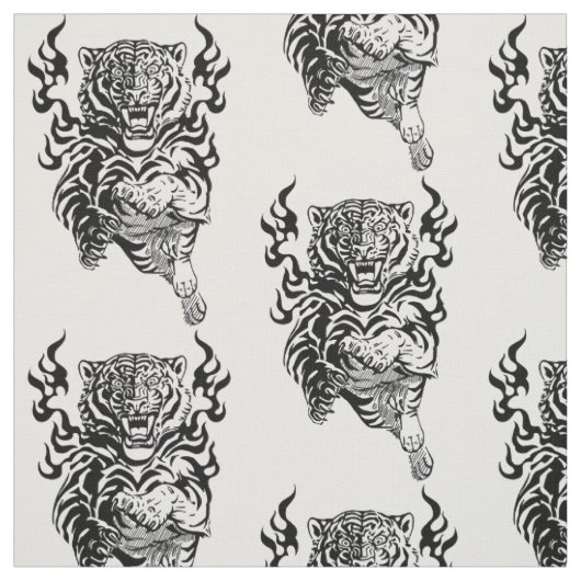 Engeliger Tiger in Flammenzungen Stoff (Muster)