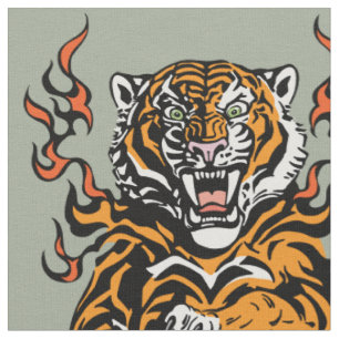 Engeliger Tiger in Flammenzungen Stoff