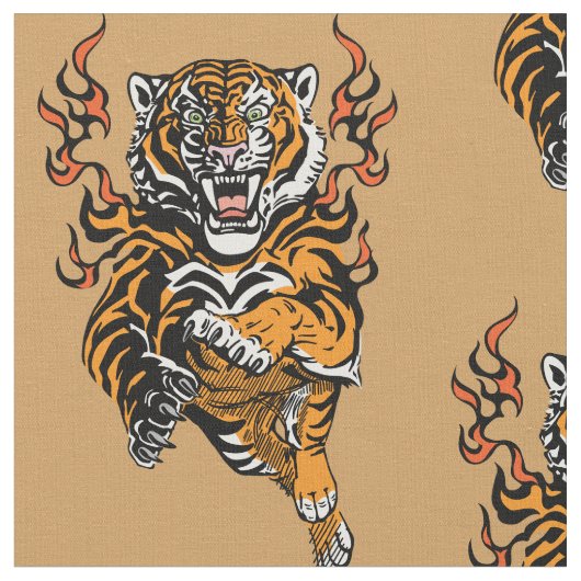 Engeliger Tiger in Flammenzungen Stoff (Nahaufnahme)