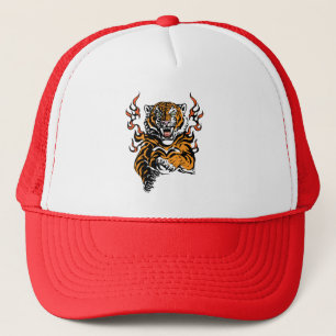 Engeliger Tiger in Flammenzungen Truckerkappe