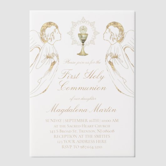 Engelpfeife Erste Heilige Kommunion Pergament Einladungen (Vorderseite)