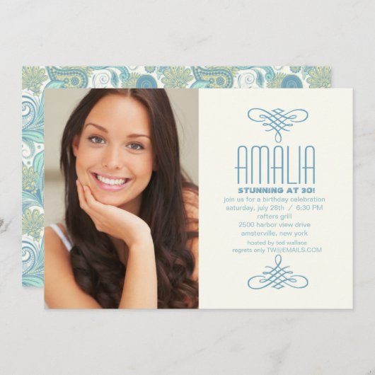 Engels-Abnutzungs-Paisley-Foto-Einladung Einladung (Vorne/Hinten)