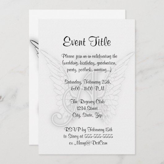 Engels-Alphabet ein Anfangsletzteres Wings Halo Einladung (Vorne/Hinten)