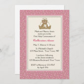 Engels-Bär, rosa weißes Gänseblümchen-religiöse Einladung (Vorne/Hinten)