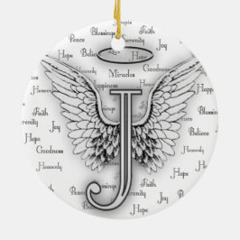 Engels-Flügel mit Positiv fasst Monogramm J ab Keramikornament