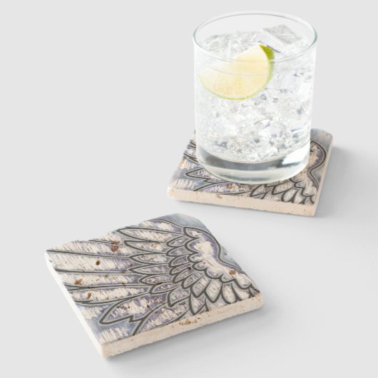 Engels-Flügel-Silber Steinuntersetzer (Seitenansicht)