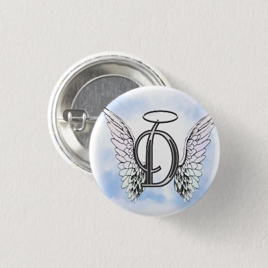 Engels-Flügel und Halo-Monogramm-Buchstabe D Button (Vorne & Hinten)