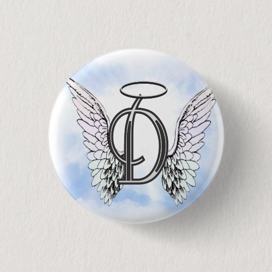 Engels-Flügel und Halo-Monogramm-Buchstabe D Button (Vorderseite)