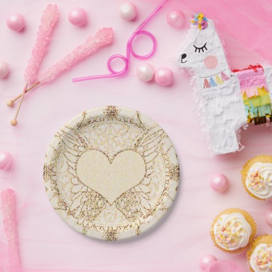 Engels-Flügel und Herz Pappteller (Party)