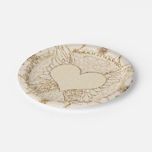 Engels-Flügel und Herz Pappteller (Schrägansicht)