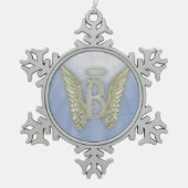 Engels-Monogramm des Buchstabe-B Schneeflocken Zinn-Ornament (Vorderseite)