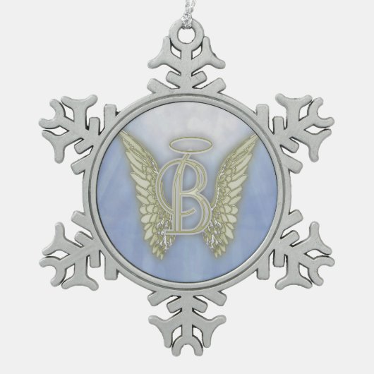 Engels-Monogramm des Buchstabe-B Schneeflocken Zinn-Ornament (Vorderseite)