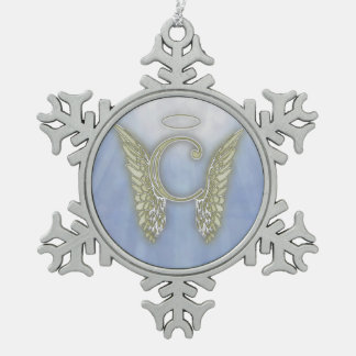 Engels-Monogramm des Buchstabe-C Schneeflocken Zinn-Ornament