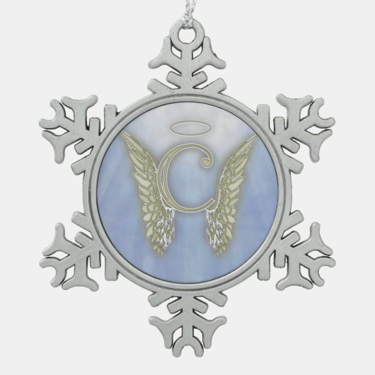 Engels-Monogramm des Buchstabe-C Schneeflocken Zinn-Ornament (Vorderseite)
