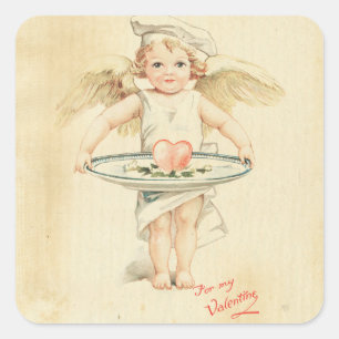 Engels-rotes Herz Amorvalentines Vintager Tagesalt Quadratischer Aufkleber