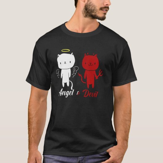 Engels- und Teufelskatzen-Design T-Shirt (Vorderseite)