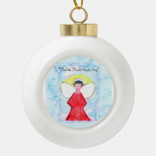 Engelschmuck "Little Brown Glitzer Angel" Keramik Kugel-Ornament