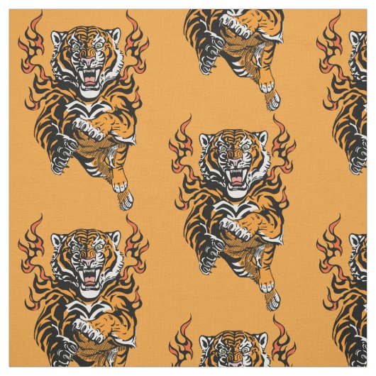 Enger Tiger in Flammenzungen Stoff (Muster)