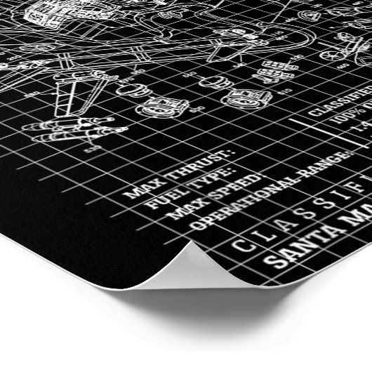 Engineer Christmas Funny Santa Rocket Sleigh Bluep Poster (Ecke)