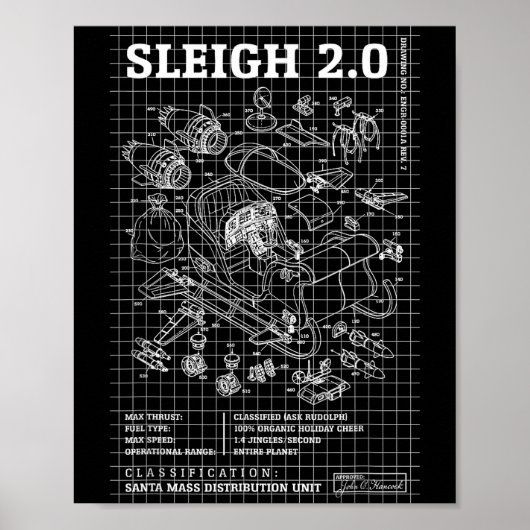 Engineer Christmas Funny Santa Rocket Sleigh Bluep Poster (Vorne)