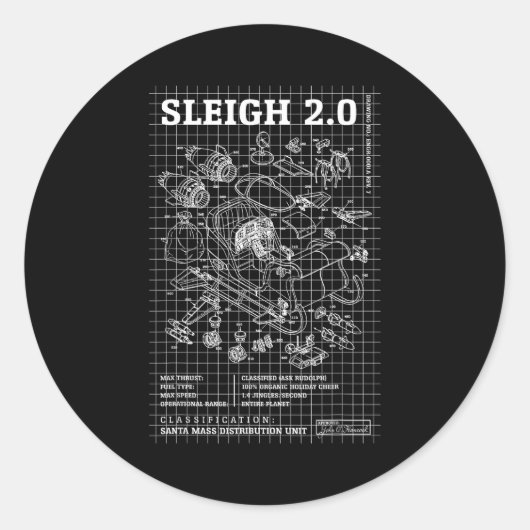 Engineer Christmas Funny Santa Rocket Sleigh Bluep Runder Aufkleber (Vorderseite)