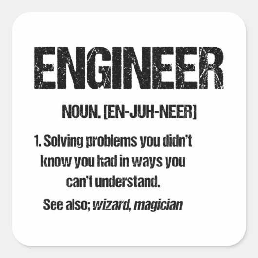 ENGINEER NOUN Funny Engineering Quotes Abschluss Quadratischer Aufkleber (Vorderseite)