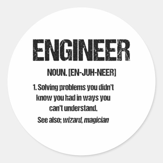 ENGINEER NOUN Funny Engineering Quotes Abschluss Runder Aufkleber (Vorderseite)